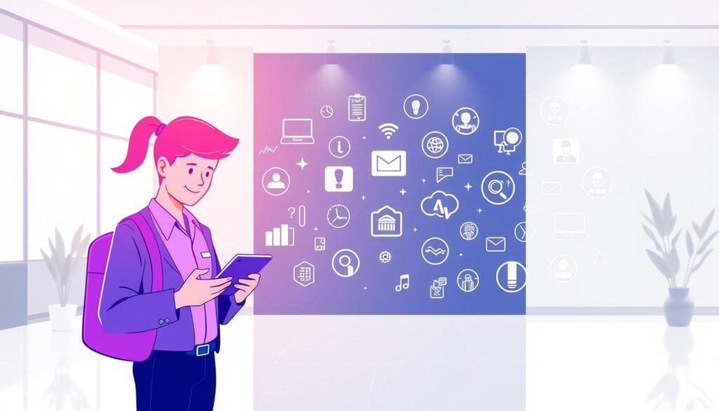 A vibrant, professional-looking illustration depicting the concept of "Introduction to Microlearning for Professionals". In the foreground, a stylized human figure represents a busy professional, engrossed in a compact learning device, conveying the essence of microlearning. The middle ground showcases a series of educational icons, symbols, and visual cues that reinforce the microlearning theme. The background features a sleek, modern office or workspace setting, with clean lines, neutral tones, and subtle gradients to establish a polished, corporate atmosphere. Lighting is soft and directional, creating depth and highlighting the key elements. The overall composition is balanced, visually striking, and communicates the subject matter effectively without any text overlay.